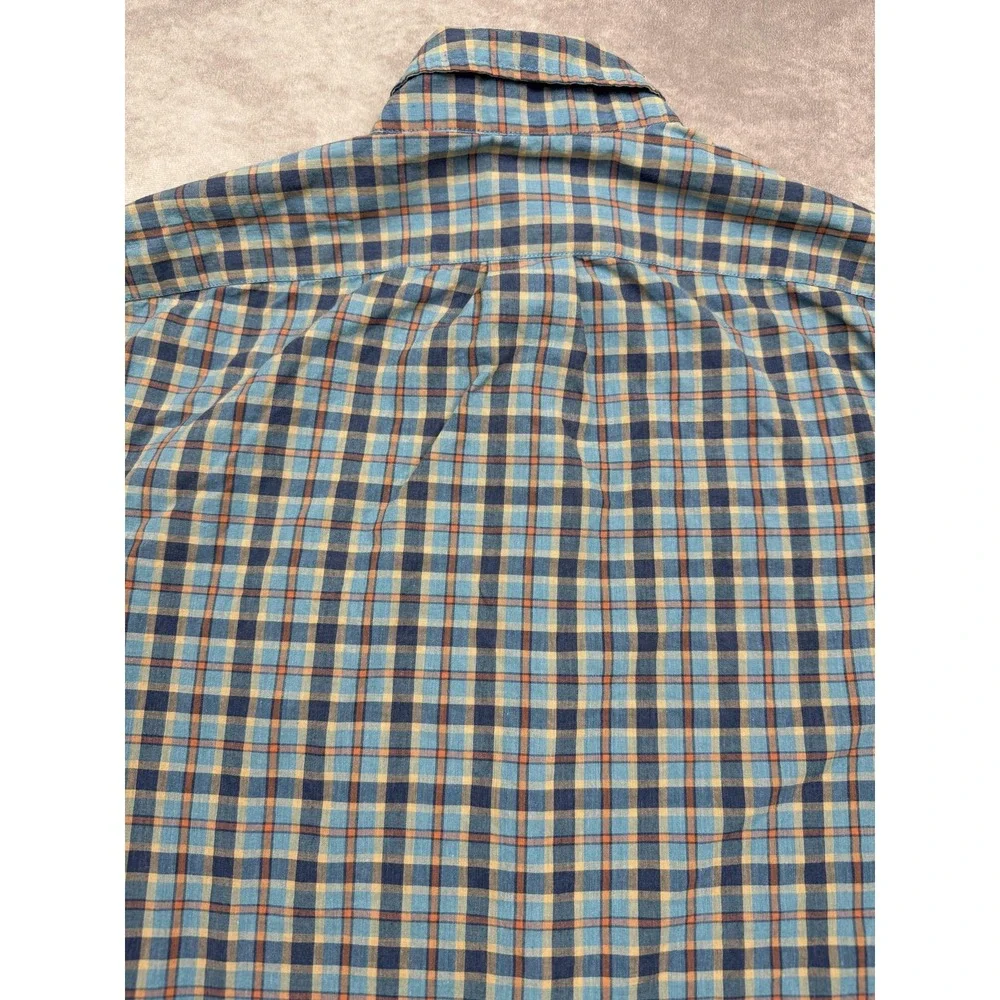 J Crew Shirt Mens Medium Blue Plaid Slim Untucked Organic Cotton‎ Stretch Casual